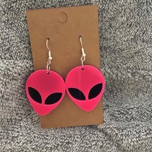 Pink Fluorescent Alien Head Earrings